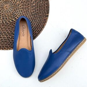 Charix Womens Shoes Blue Leather Ballet Flat Slip-On Size EU 37 US 7